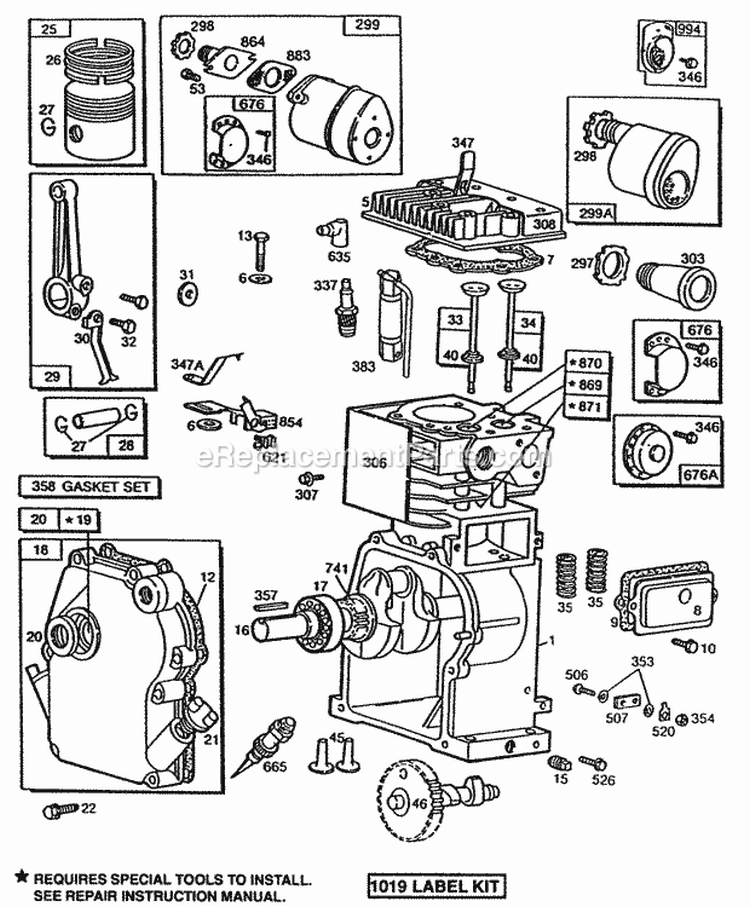 CylinderCrankcaseCyl Head Diagram and Parts List for  Briggs and Stratton Engine